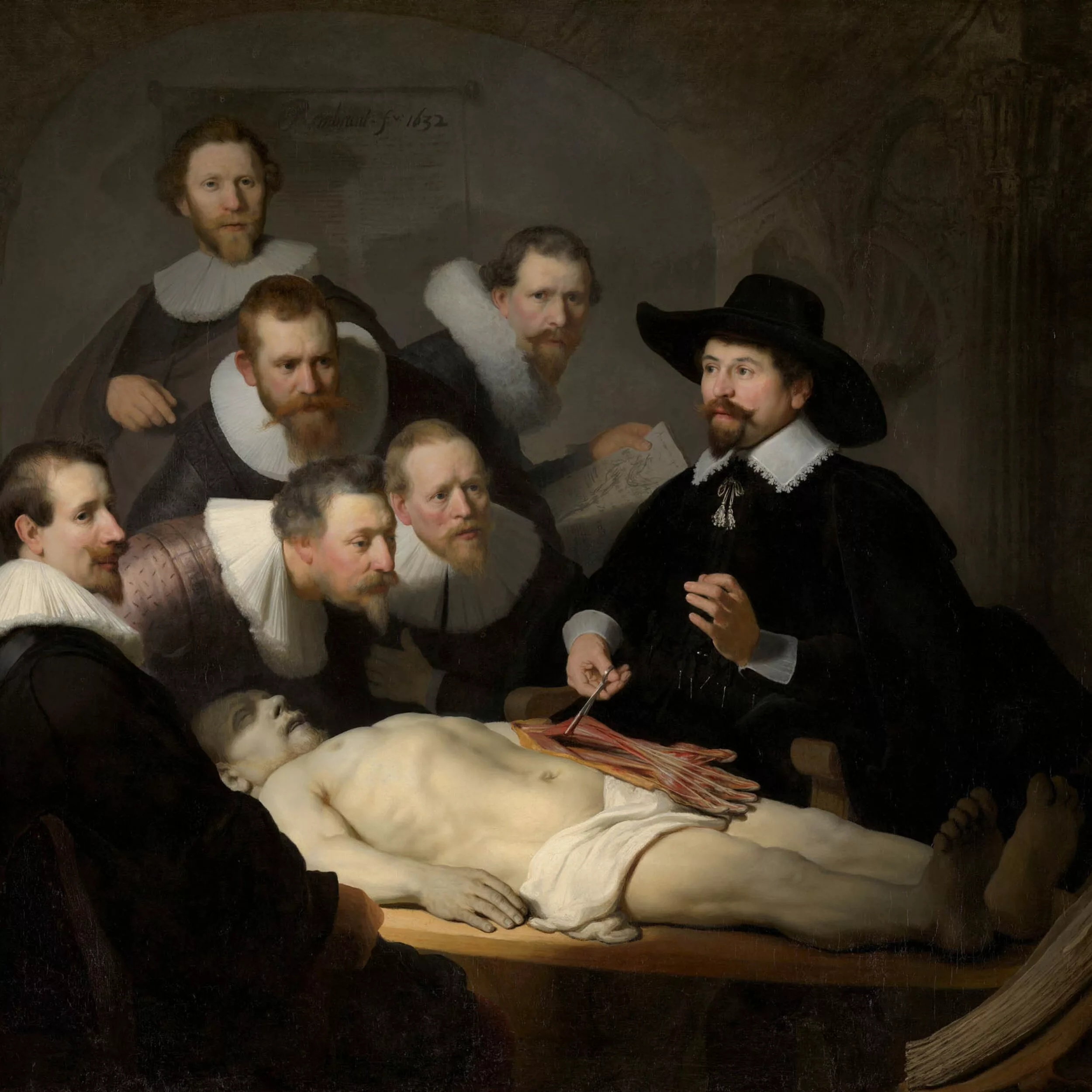 Die Anatomiestunde von Rembrandt van Rijn. Die Amsterdamer Chirurgen-Gilde bei der jährlichen Sektion.